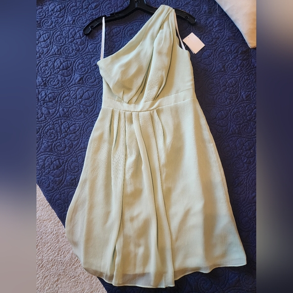 David's Bridal one shoulder bridesmaid dress in meadow color, size 6 - Picture 5 of 6